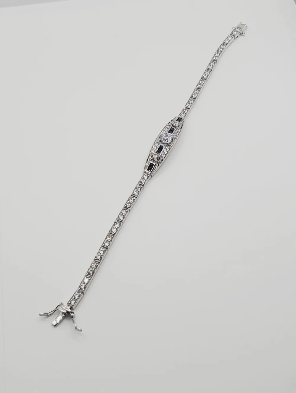 925 Sterling Silver Sapphire Blue CZ & Diamond Simulant Bracelet